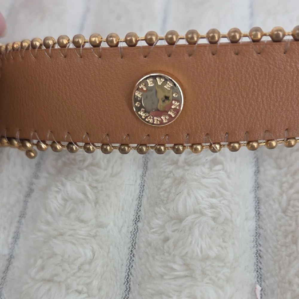 Steve Madden Slim Tan Belt with Gold Hardware